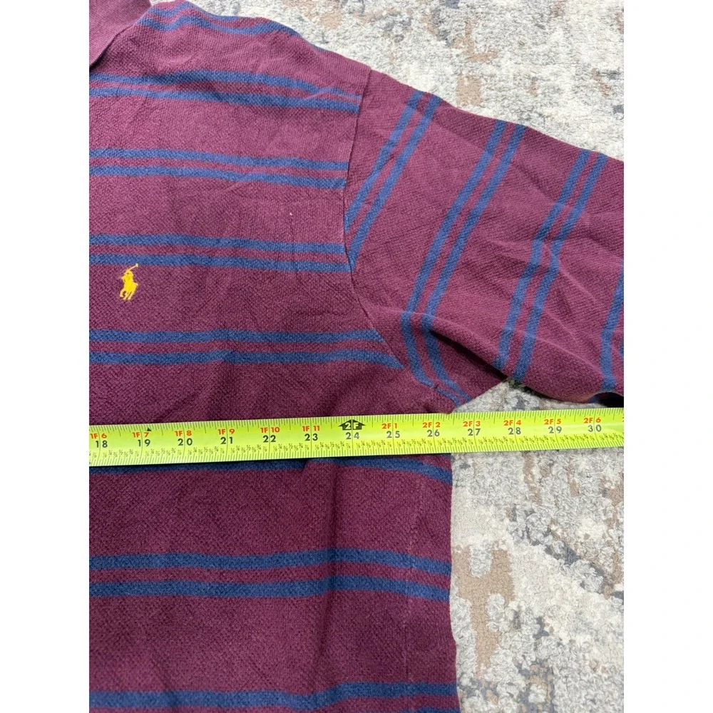 Polo Ralph Lauren Mens 2XLT Tall Striped Pique Polo Burgundy Navy Blue